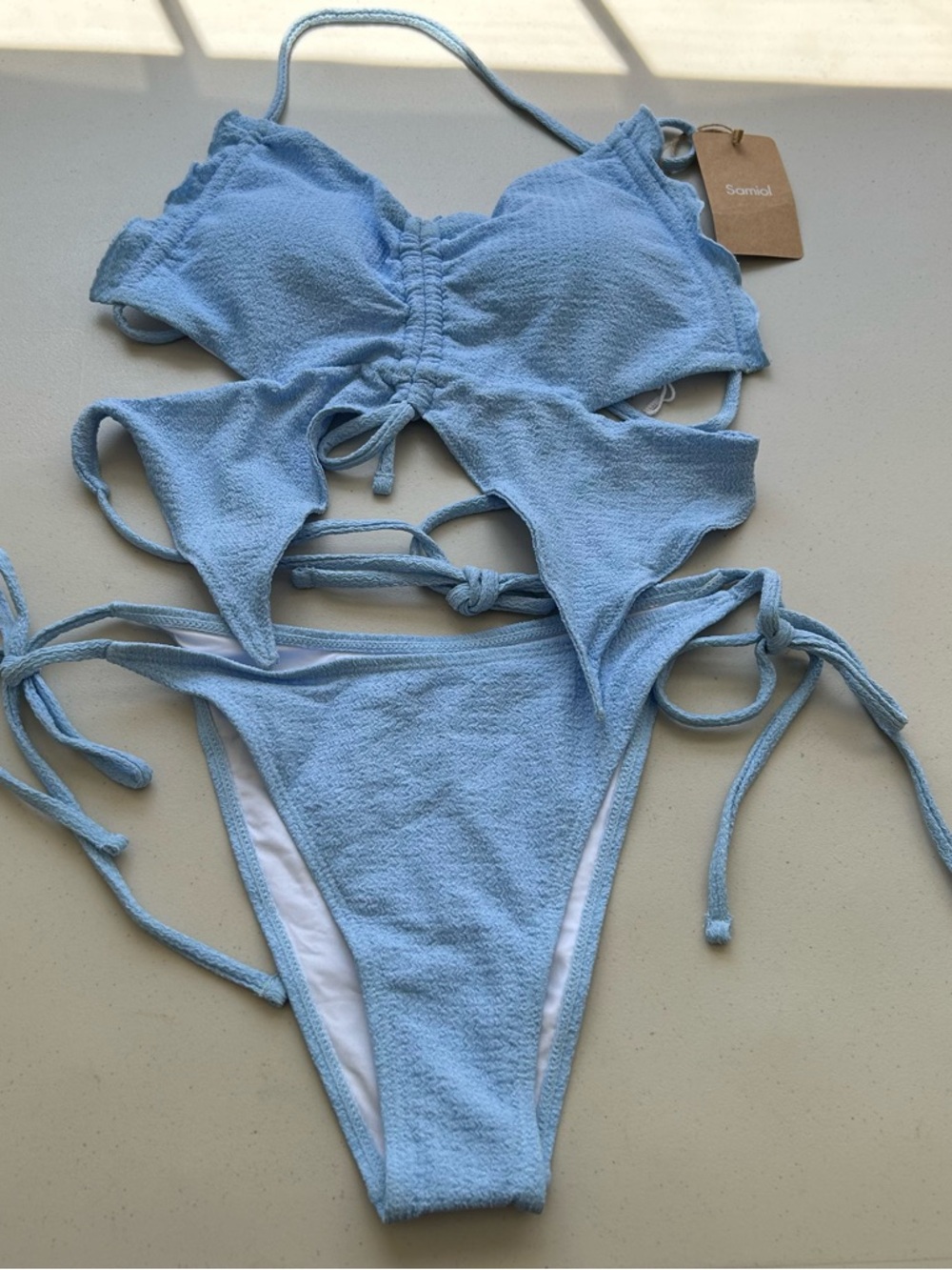 Samiol Tankini Bikini Set Blue Medium Halter Swimwear